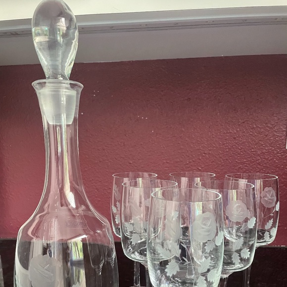 Toscany Floral Etched Wine Set - Made in Romania - Picture 1 of 7